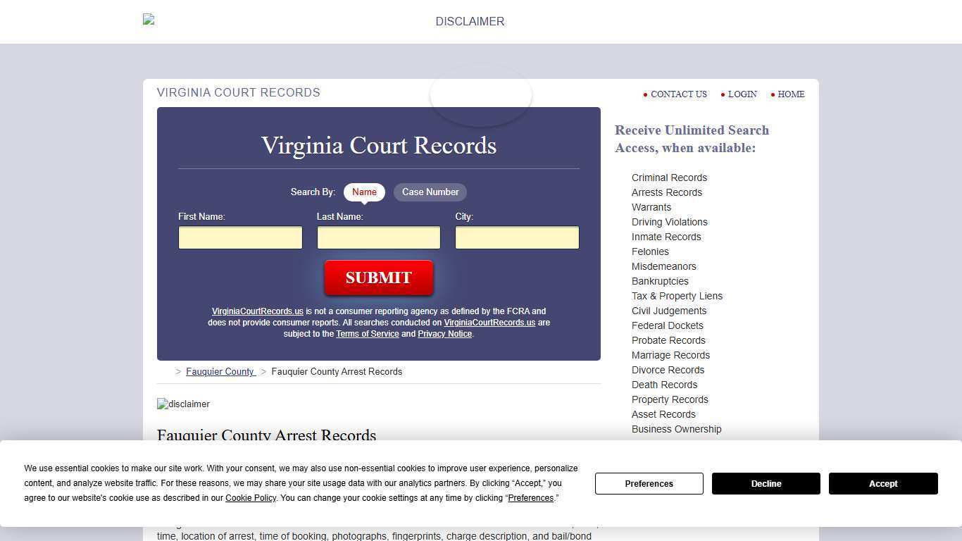 Fauquier County Arrest Records | VirginiaCourtRecords.us